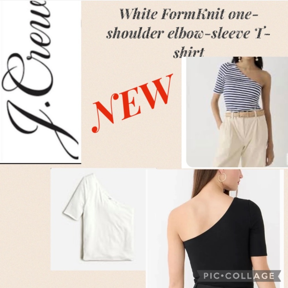 Jcrew White Form Knit one-shoulder elbow-sleeve T-shirt condition